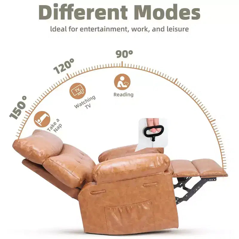 Oversized Manual Recliner Chair, Large Sofa for Adults, PU Leather Lazy Chair with 1.5X Sponge Filling, Massage & Heat