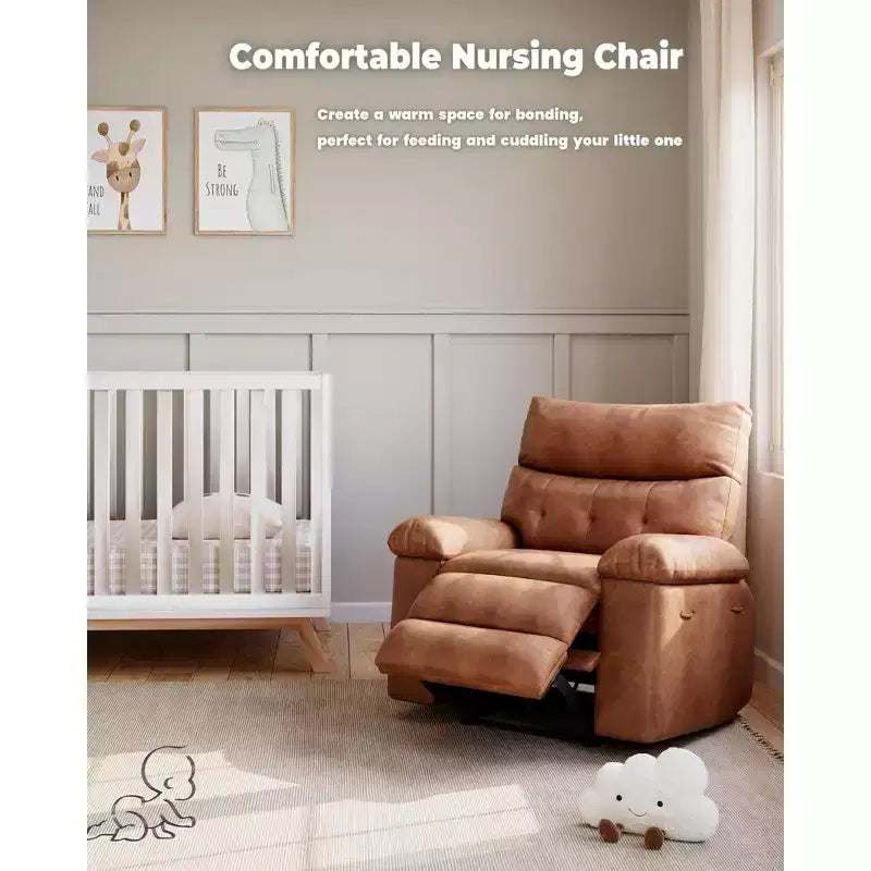 Oversized Manual Recliner Chair, Large Sofa for Adults, PU Leather Lazy Chair with 1.5X Sponge Filling, Massage & Heat
