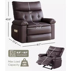 Oversized Manual Recliner Chair, Large Sofa for Adults, PU Leather Lazy Chair with 1.5X Sponge Filling, Massage & Heat