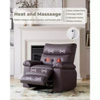 Oversized Manual Recliner Chair, Large Sofa for Adults, PU Leather Lazy Chair with 1.5X Sponge Filling, Massage & Heat