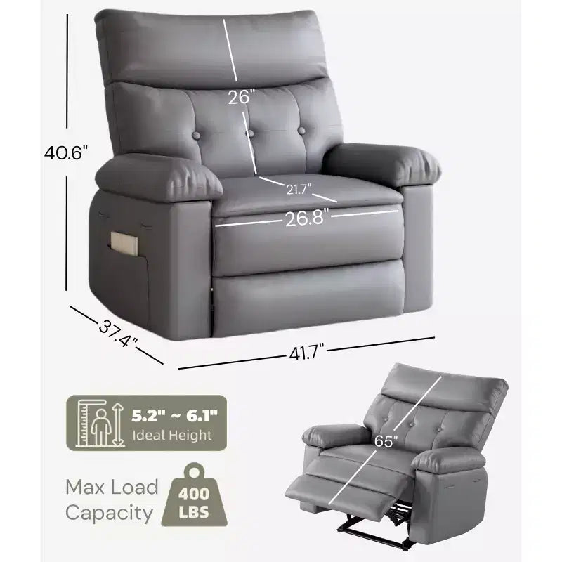 Oversized Manual Recliner Chair, Large Sofa for Adults, PU Leather Lazy Chair with 1.5X Sponge Filling, Massage & Heat