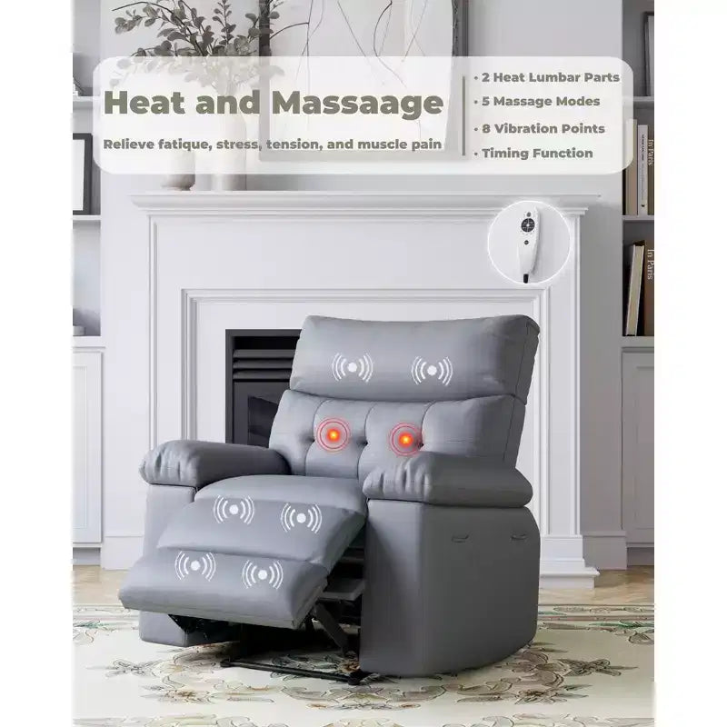 Oversized Manual Recliner Chair, Large Sofa for Adults, PU Leather Lazy Chair with 1.5X Sponge Filling, Massage & Heat