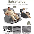 Oversized Manual Recliner Chair, Large Sofa for Adults, PU Leather Lazy Chair with 1.5X Sponge Filling, Massage & Heat