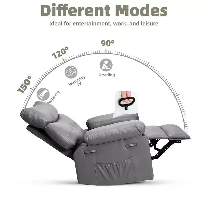 Oversized Manual Recliner Chair, Large Sofa for Adults, PU Leather Lazy Chair with 1.5X Sponge Filling, Massage & Heat