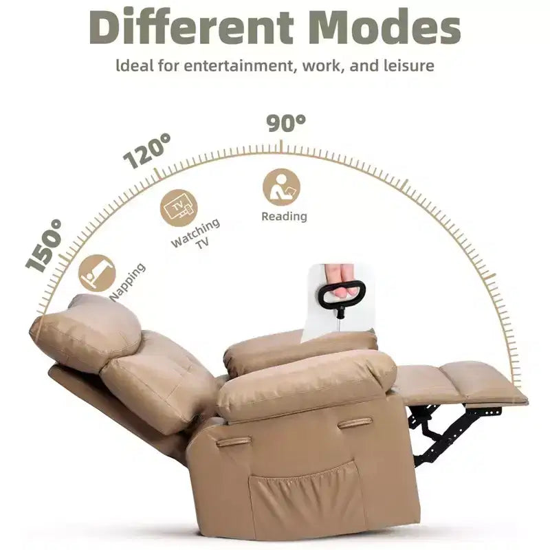 Oversized Manual Recliner Chair, Large Sofa for Adults, PU Leather Lazy Chair with 1.5X Sponge Filling, Massage & Heat