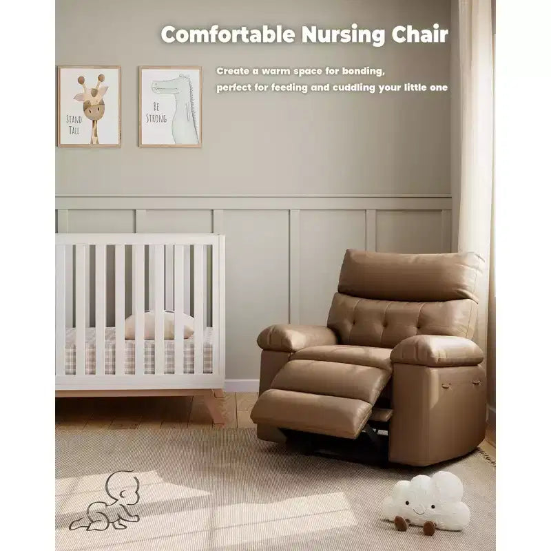 Oversized Manual Recliner Chair, Large Sofa for Adults, PU Leather Lazy Chair with 1.5X Sponge Filling, Massage & Heat