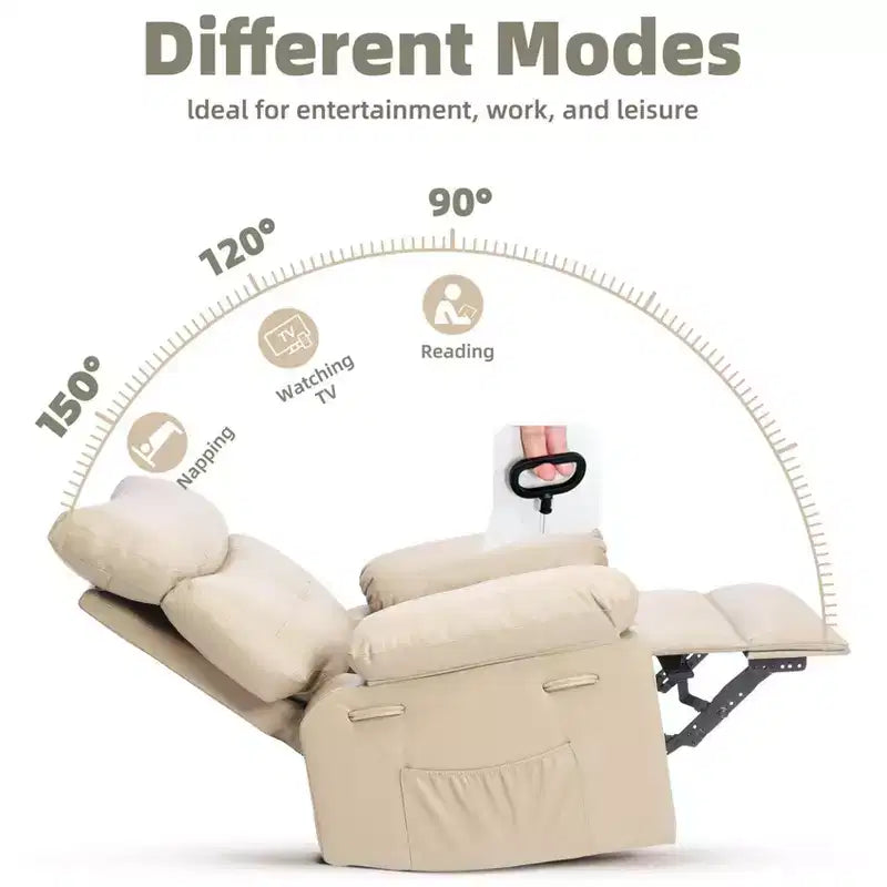 Oversized Manual Recliner Chair, Large Sofa for Adults, PU Leather Lazy Chair with 1.5X Sponge Filling, Massage & Heat