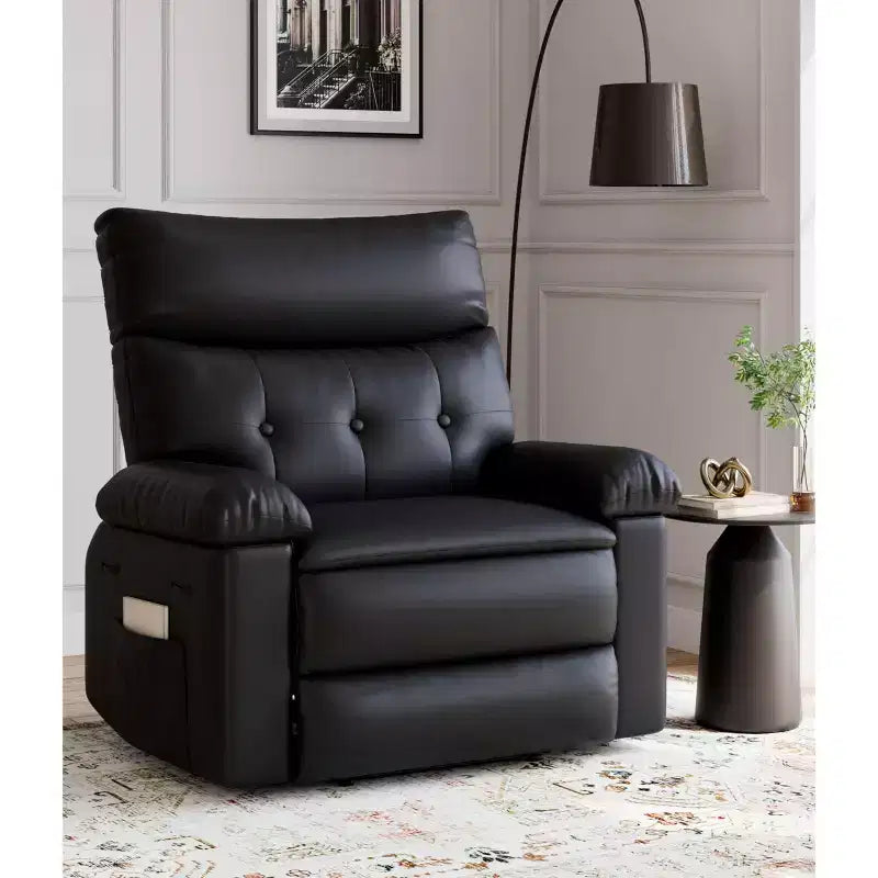 Oversized Manual Recliner Chair, Large Sofa for Adults, PU Leather Lazy Chair with 1.5X Sponge Filling, Massage & Heat