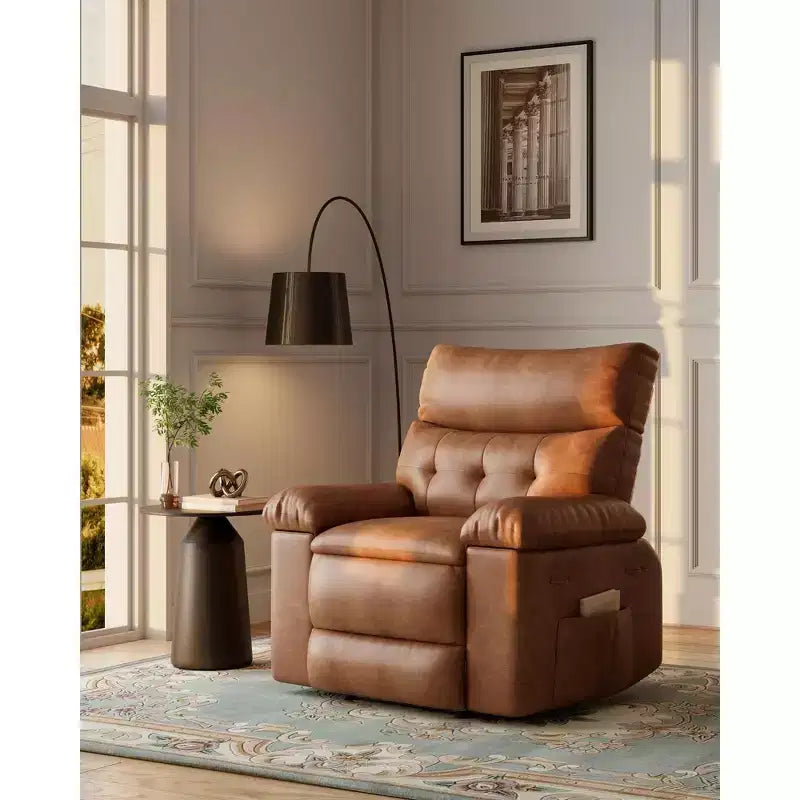 Oversized Manual Recliner Chair, Large Sofa for Adults, PU Leather Lazy Chair with 1.5X Sponge Filling, Massage & Heat