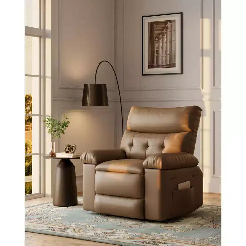 Oversized Manual Recliner Chair, Large Sofa for Adults, PU Leather Lazy Chair with 1.5X Sponge Filling, Massage & Heat
