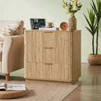Lot de 2 commodes modernes à 3 tiroirs, commode de 70 cm avec poignées métalliques, table de chevet étroite avec rangement cannelé pour vêtements