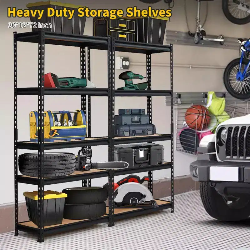 Étagères de rangement robustes, construction métallique durable à 5 niveaux, étagères réglables, unité de rayonnage utilitaire pour garage
