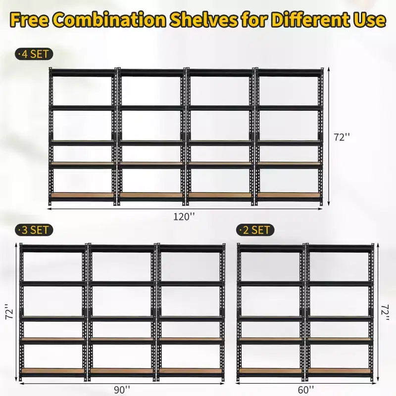 Étagères de rangement robustes, construction métallique durable à 5 niveaux, étagères réglables, unité de rayonnage utilitaire pour garage