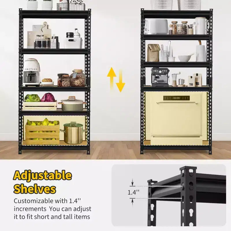 Étagères de rangement robustes, construction métallique durable à 5 niveaux, étagères réglables, unité de rayonnage utilitaire pour garage
