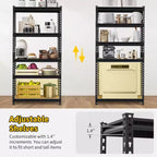 Étagères de rangement robustes, construction métallique durable à 5 niveaux, étagères réglables, unité de rayonnage utilitaire pour garage