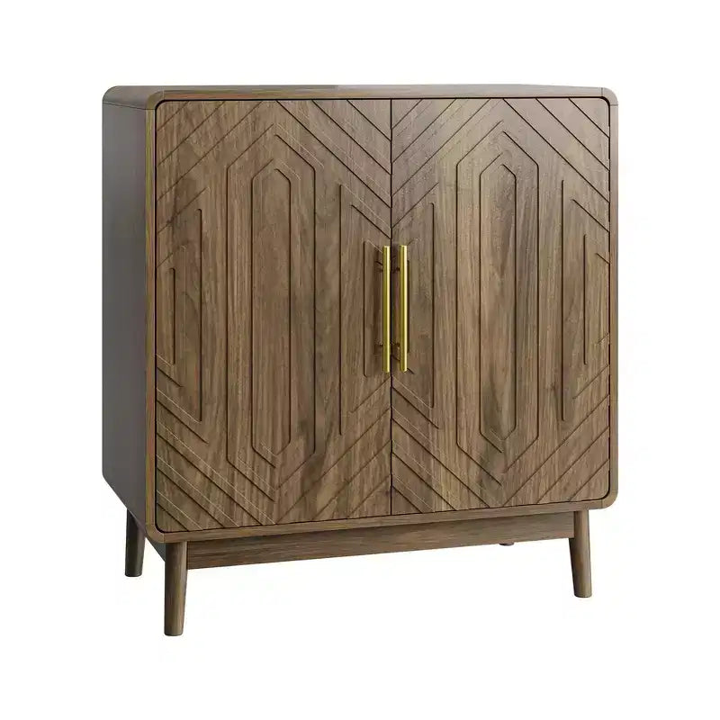 Farmhouse Storage Cabinet with Doors for Entryway or Living Room, Walnut