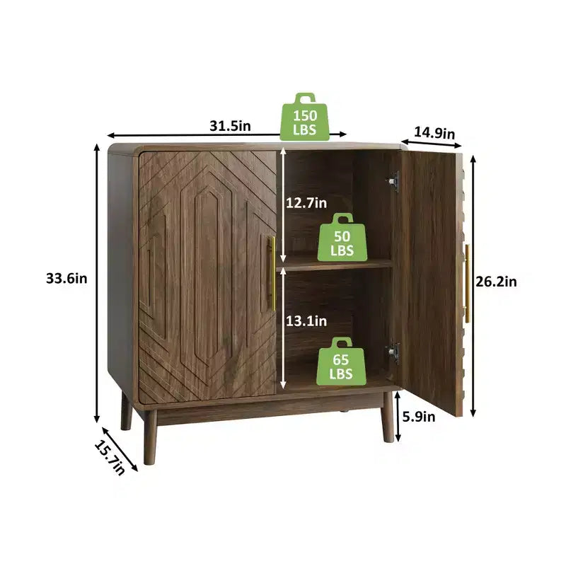 Farmhouse Storage Cabinet with Doors for Entryway or Living Room, Walnut