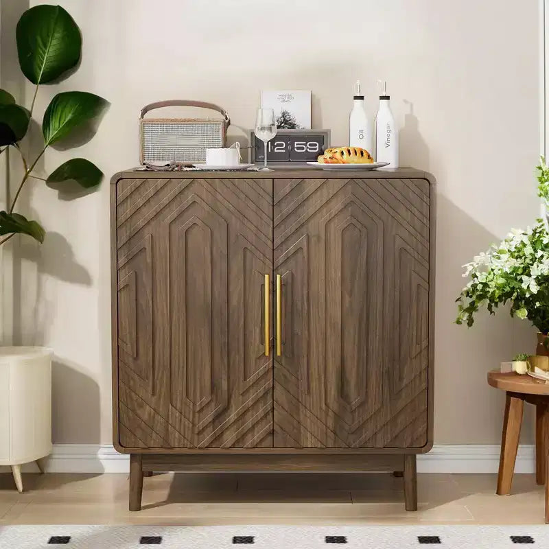 Farmhouse Storage Cabinet with Doors for Entryway or Living Room, Walnut