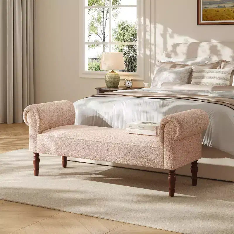 Coral Traditional Teddy Upholstered Bench with Rolled Arms