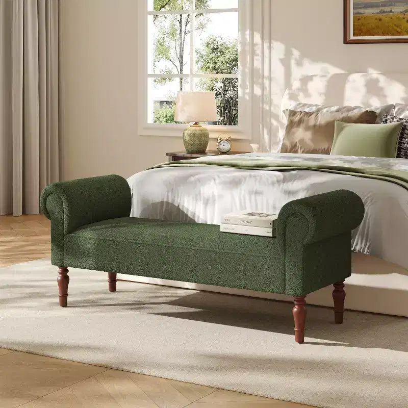 Coral Traditional Teddy Upholstered Bench with Rolled Arms