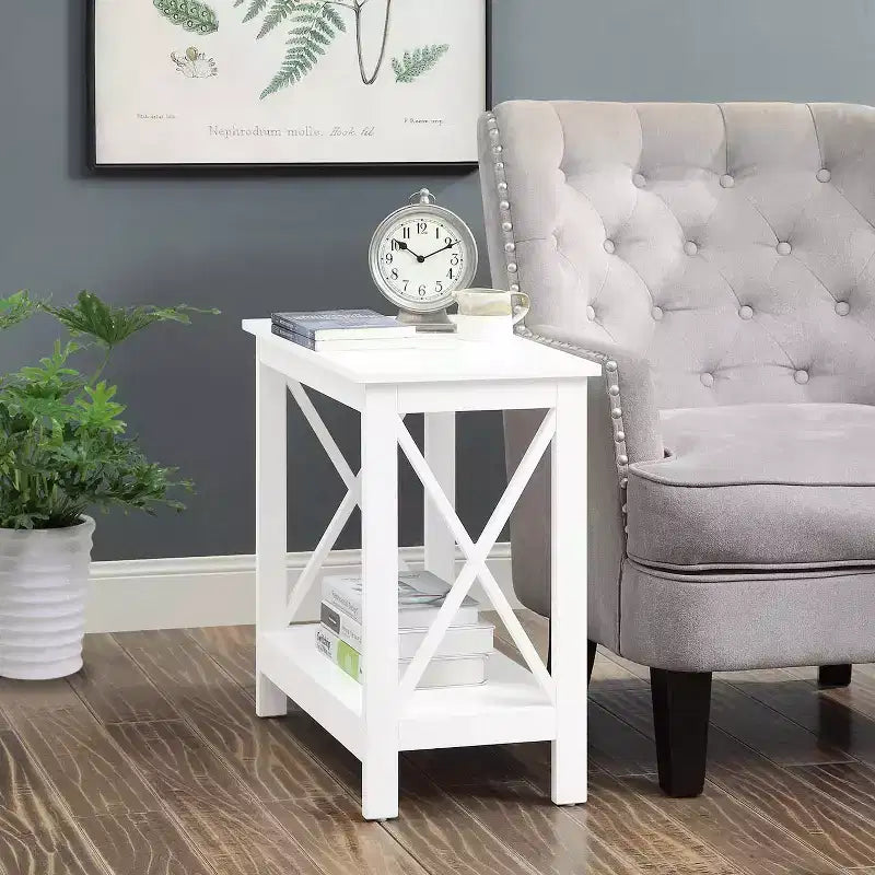 HomeStock Belmont Chairside End Table with Shelf, Compact Two Tier Storage Side Table, Transitional MDF Design to Complement Any Home Dcor