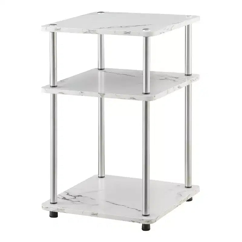 HomeStock Belmont Three Tier End Table with Stainless Steel Legs, Open Particleboard Shelves and Sleek Contemporary Modern Design