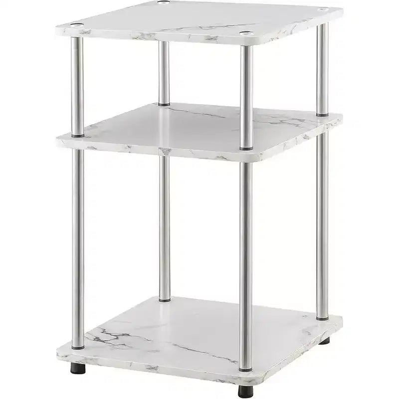 Table d'appoint à trois niveaux Belmont avec pieds en acier inoxydable, étagères ouvertes en aggloméré, design contemporain moderne et élégant