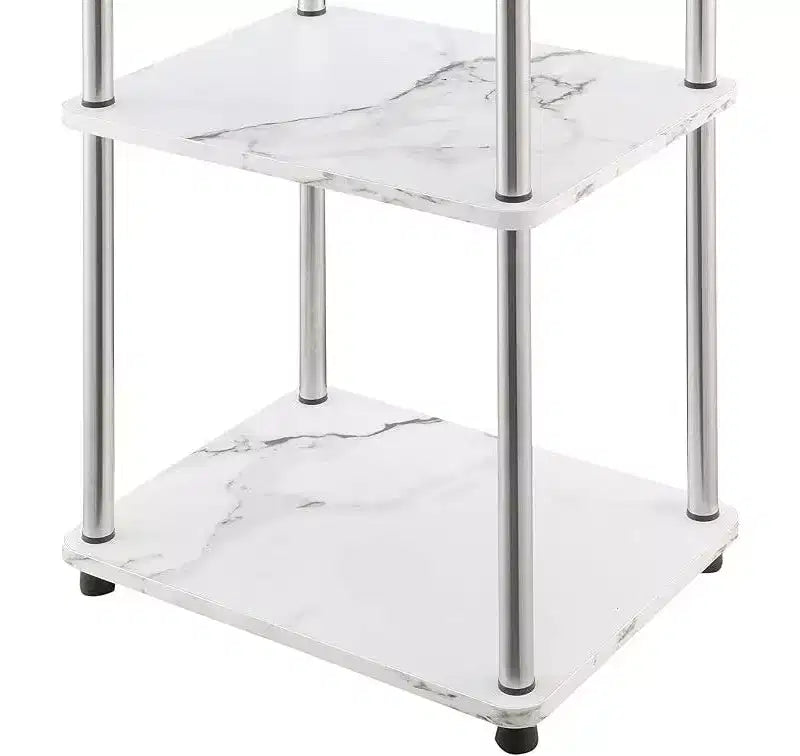 Table d'appoint à trois niveaux Belmont avec pieds en acier inoxydable, étagères ouvertes en aggloméré, design contemporain moderne et élégant