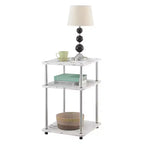 Table d'appoint à trois niveaux Belmont avec pieds en acier inoxydable, étagères ouvertes en aggloméré, design contemporain moderne et élégant