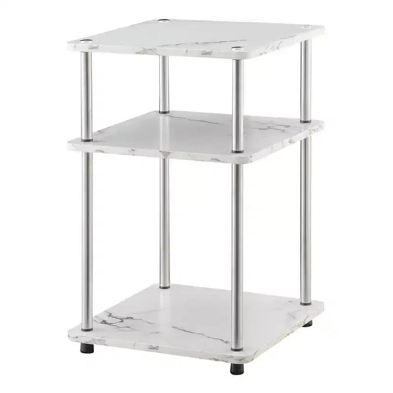 Table d'appoint à trois niveaux Belmont avec pieds en acier inoxydable, étagères ouvertes en aggloméré, design contemporain moderne et élégant