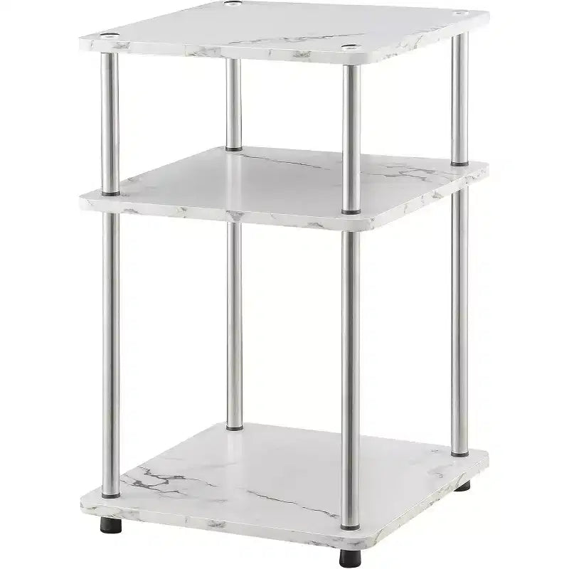 Table d'appoint à trois niveaux Belmont avec pieds en acier inoxydable, étagères ouvertes en aggloméré, design contemporain moderne et élégant