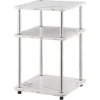 Table d'appoint à trois niveaux Belmont avec pieds en acier inoxydable, étagères ouvertes en aggloméré, design contemporain moderne et élégant