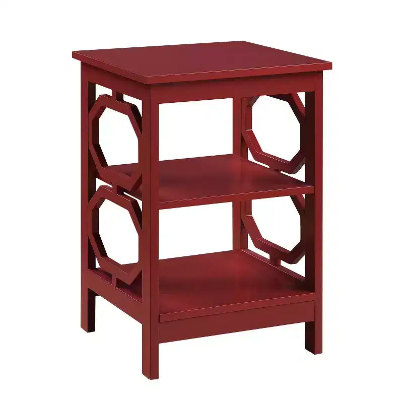 HomeStock Belmont End Table with Geometric Octagon Panels, Three Tier Shelves for Dcor and Essentials, MDF Accent Table for Modern Homes
