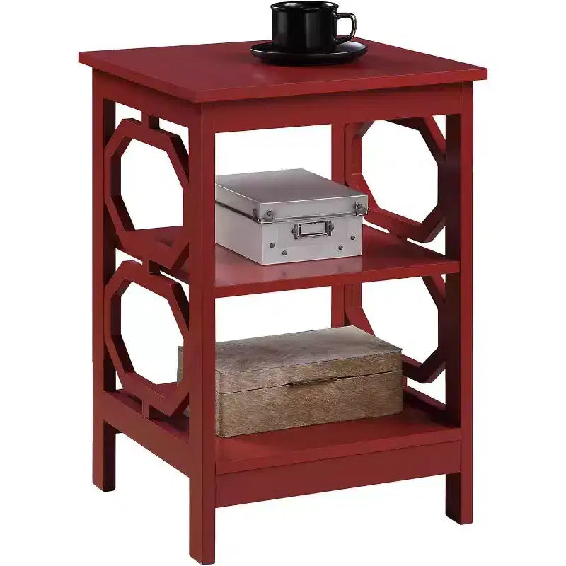 Table d'appoint Belmont avec panneaux octogonaux géométriques, trois étagères, table d'appoint en MDF pour maisons modernes