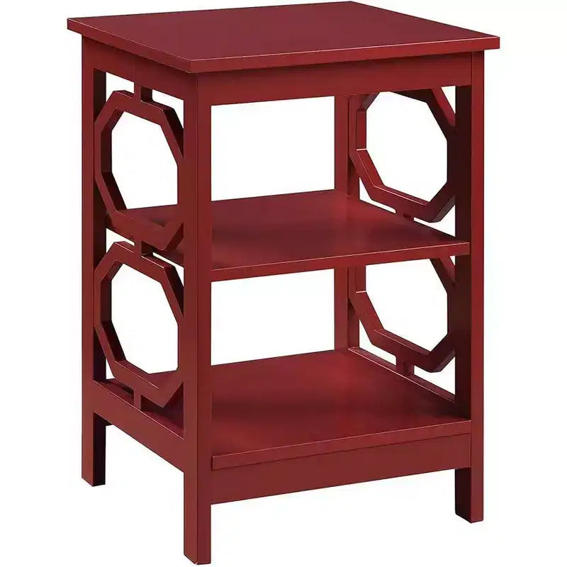 Table d'appoint Belmont avec panneaux octogonaux géométriques, trois étagères, table d'appoint en MDF pour maisons modernes