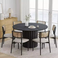 PexFix 52 Solid Wood Round Dining Table Kitchen Table for 4-6 with Tabletop and Fluted Cylindrical Base for Living/Dining Room Coffee Office Black