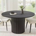 Table à manger ronde en bois massif de 52" pour 4 à 6 personnes avec base cylindrique cannelée, noire