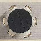 Table à manger ronde en bois massif de 52" pour 4 à 6 personnes avec base cylindrique cannelée, noire