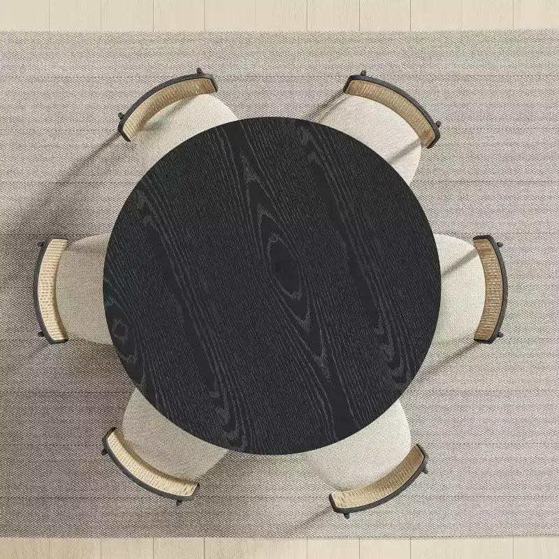 Table à manger ronde en bois massif de 52" pour 4 à 6 personnes avec base cylindrique cannelée, noire