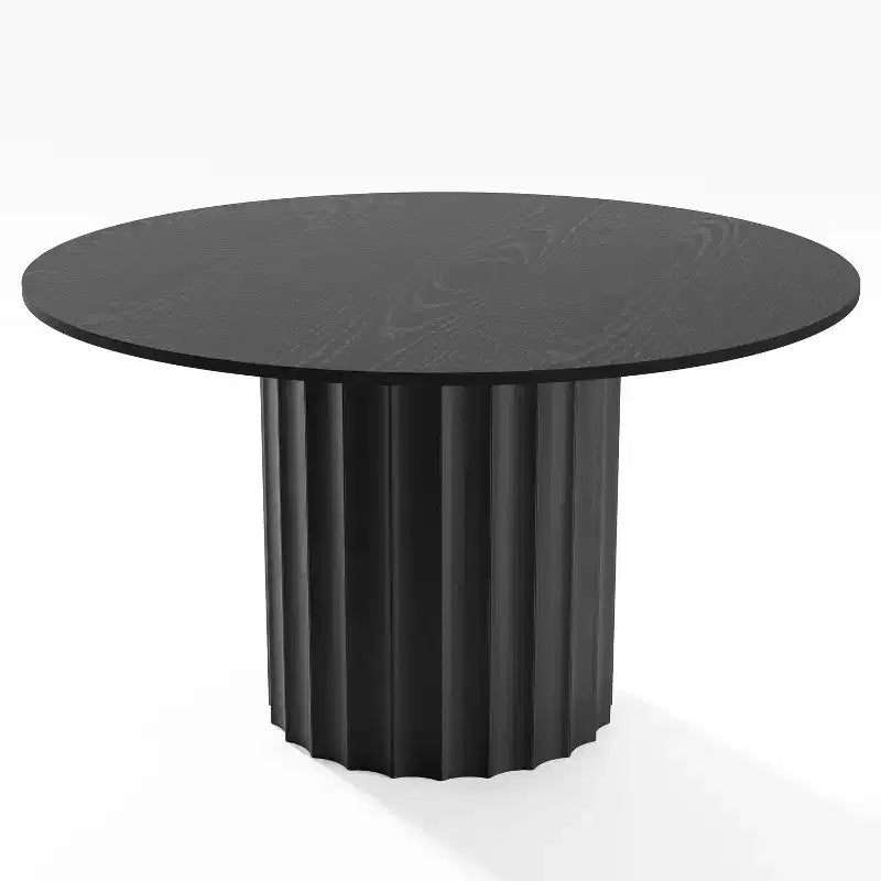 Table à manger ronde en bois massif de 52" pour 4 à 6 personnes avec base cylindrique cannelée, noire