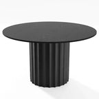 Table à manger ronde en bois massif de 52" pour 4 à 6 personnes avec base cylindrique cannelée, noire