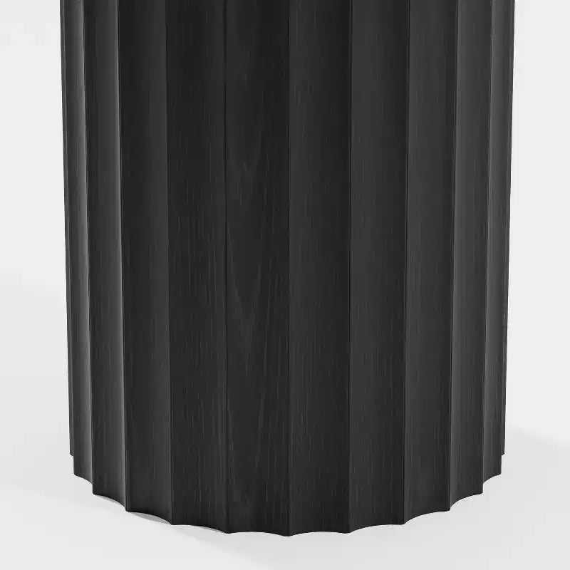 Table à manger ronde en bois massif de 52" pour 4 à 6 personnes avec base cylindrique cannelée, noire