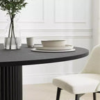 Table à manger ronde en bois massif de 52" pour 4 à 6 personnes avec base cylindrique cannelée, noire