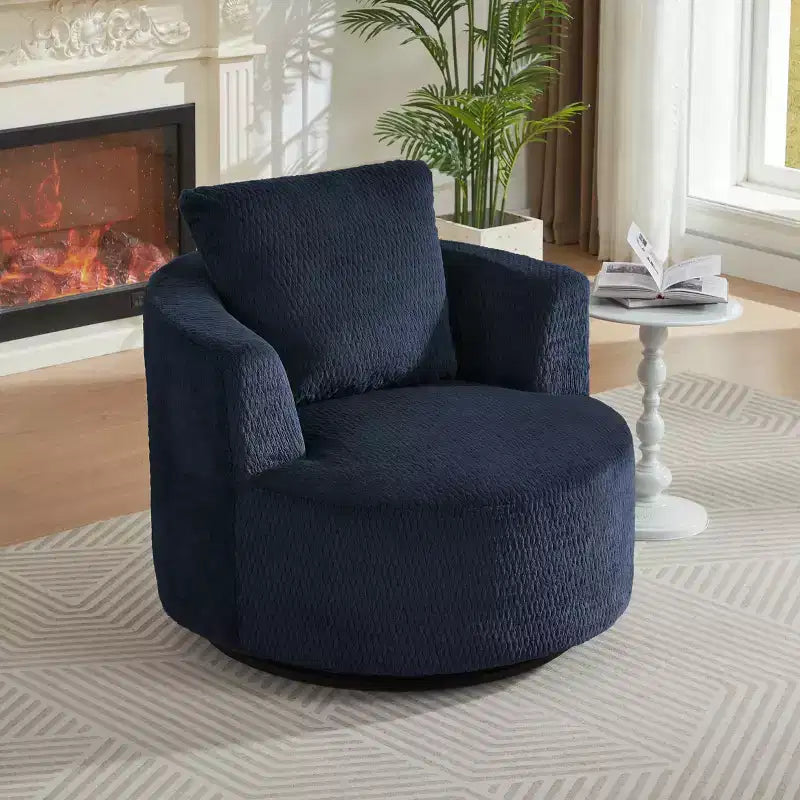 Fauteuil d'appoint pivotant Gilmanton moderne en fausse fourrure avec base en bois