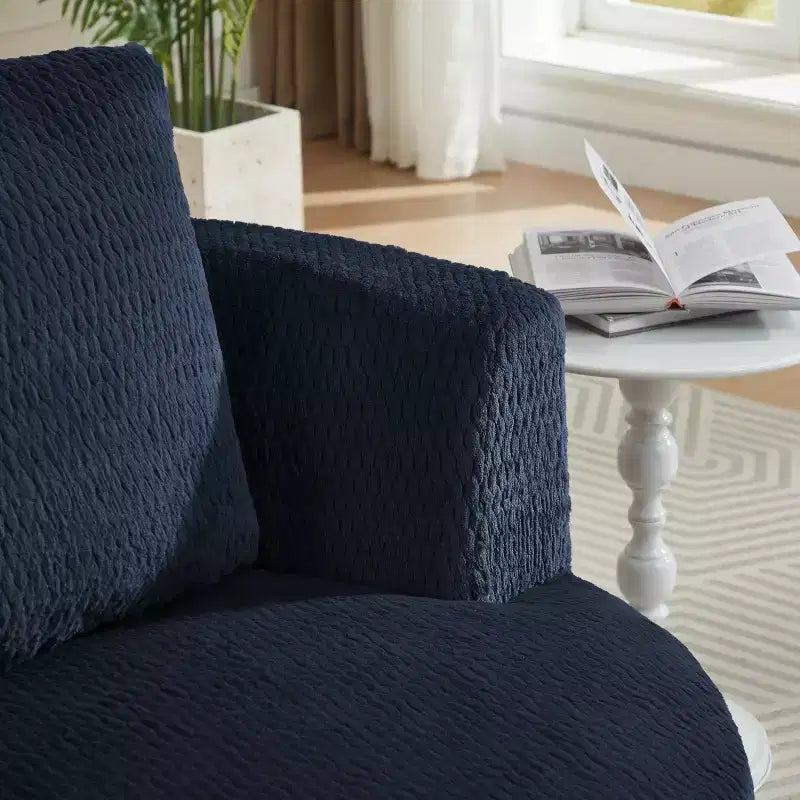 Fauteuil d'appoint pivotant Gilmanton moderne en fausse fourrure avec base en bois