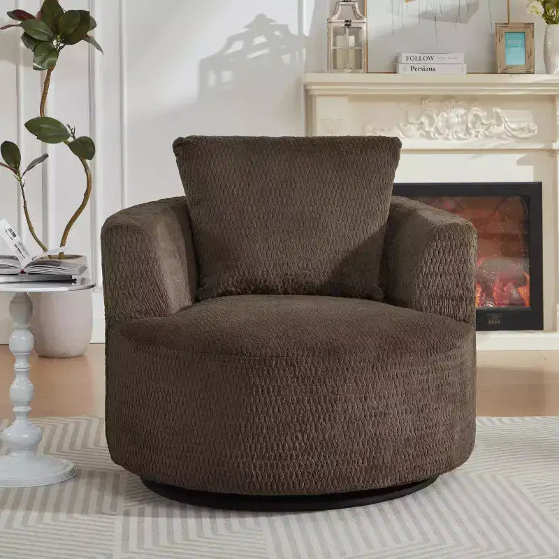 Fauteuil d'appoint pivotant Gilmanton moderne en fausse fourrure avec base en bois