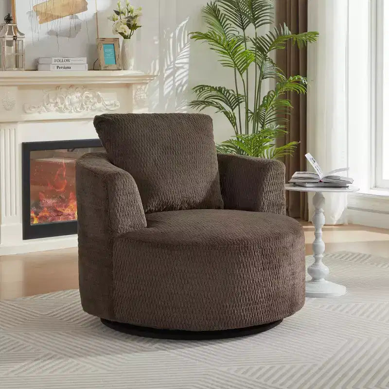 Fauteuil d'appoint pivotant Gilmanton moderne en fausse fourrure avec base en bois