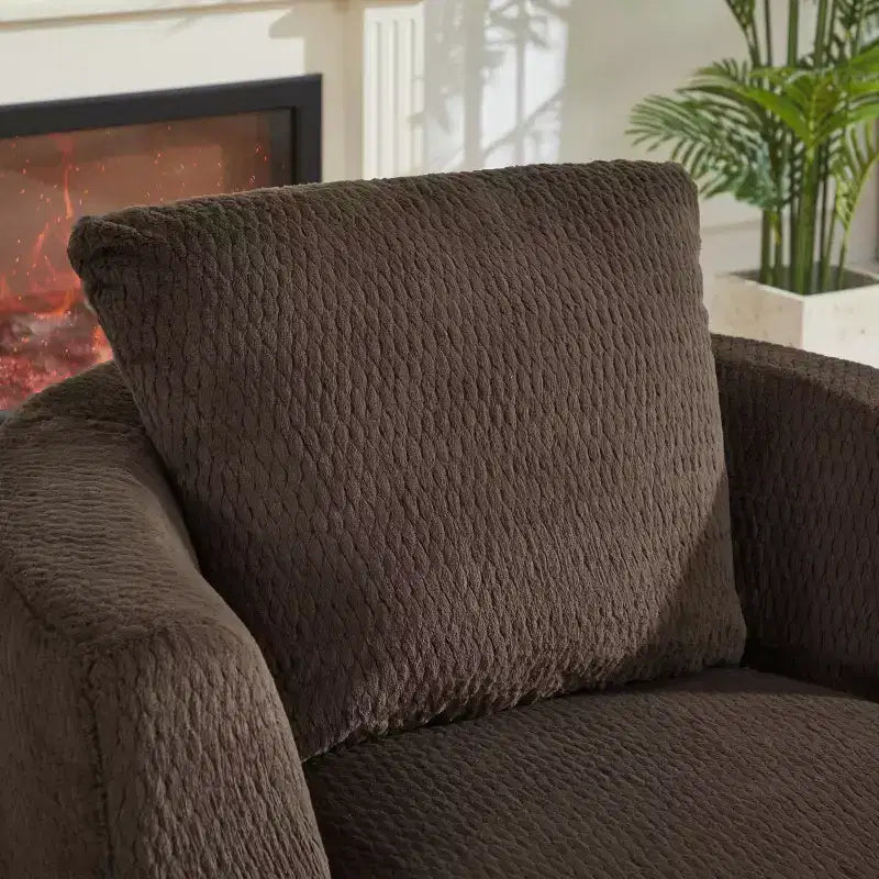 Fauteuil d'appoint pivotant Gilmanton moderne en fausse fourrure avec base en bois