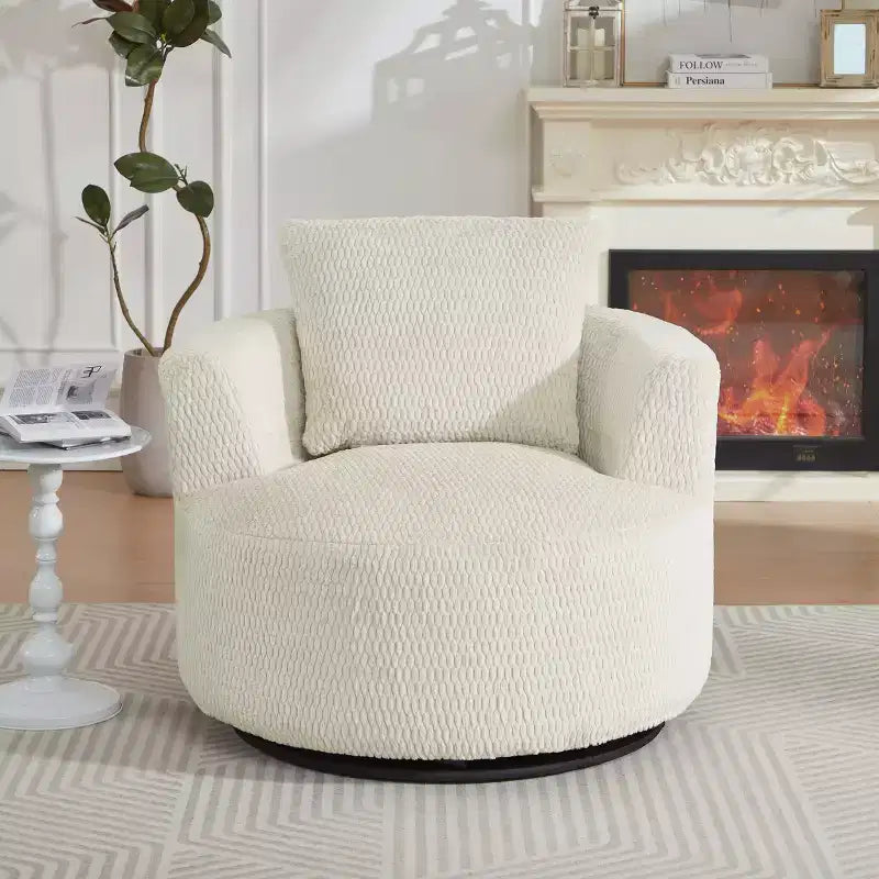 Fauteuil d'appoint pivotant Gilmanton moderne en fausse fourrure avec base en bois
