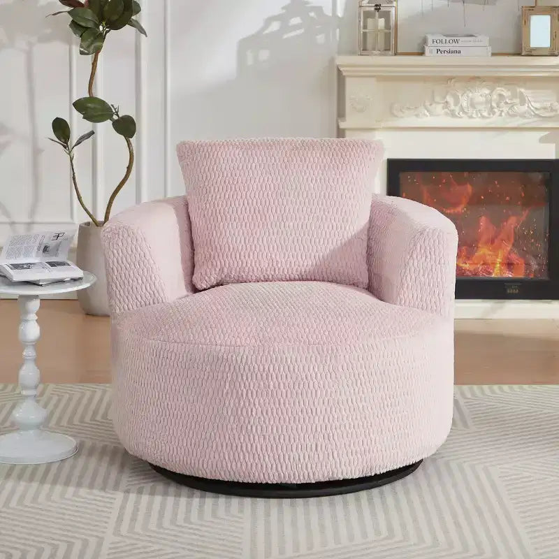 Fauteuil d'appoint pivotant Gilmanton moderne en fausse fourrure avec base en bois